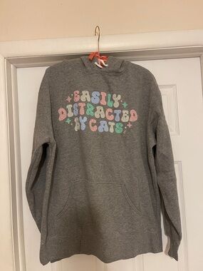 Gray Cat Lady Hoodie  "Easily Distracted by Cats" NWOT